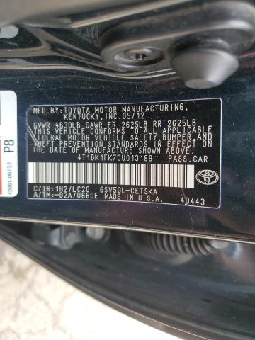 4T1BK1FK7CU013189 - 2012 TOYOTA CAMRY SE Schwarz Foto 13