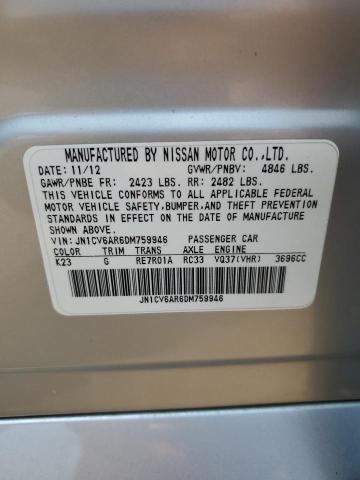 JN1CV6AR6DM759946 - 2013 INFINITI G37 SILVER photo 10