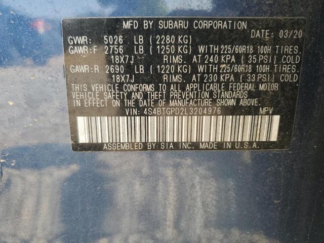 4S4BTGPD2L3204976 - 2020 SUBARU OUTBACK TOURING LDL Կապույտ լուսանկար 13