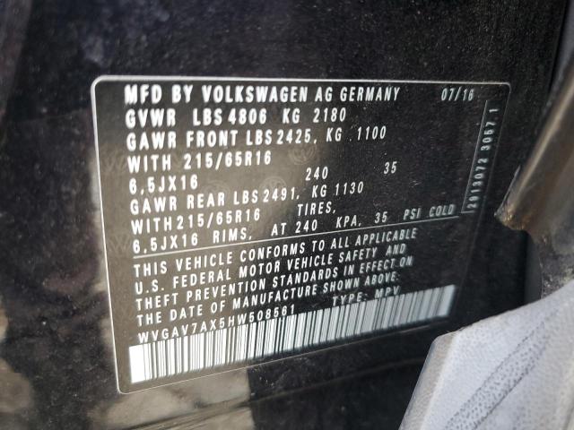 WVGAV7AX5HW508561 - 2017 VOLKSWAGEN TIGUAN S BLACK photo 13