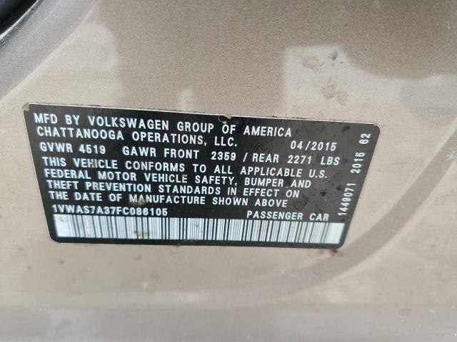 1VWAS7A37FC086105 - 2015 VOLKSWAGEN PASSAT S GOLD photo 12