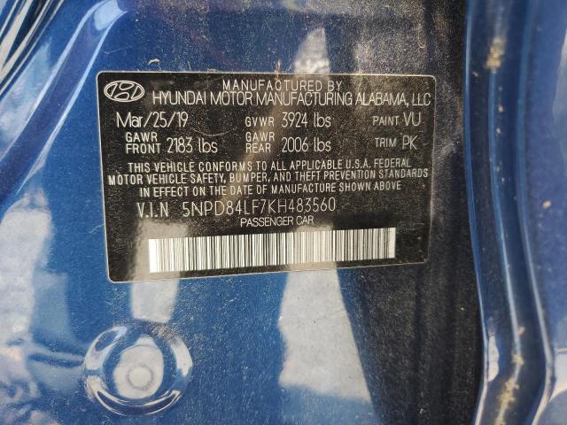 5NPD84LF7KH483560 - 2019 HYUNDAI ELANTRA SEL BLUE photo 12