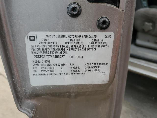 2GCEC19T7Y1400427 - 2000 CHEVROLET SILVERADO C1500 ნაცრისფერი ფოტო 12