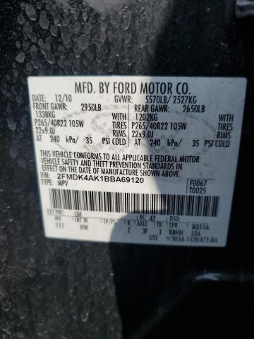 2FMDK4AK1BBA69120 - 2011 FORD EDGE SPORT BLACK photo 13