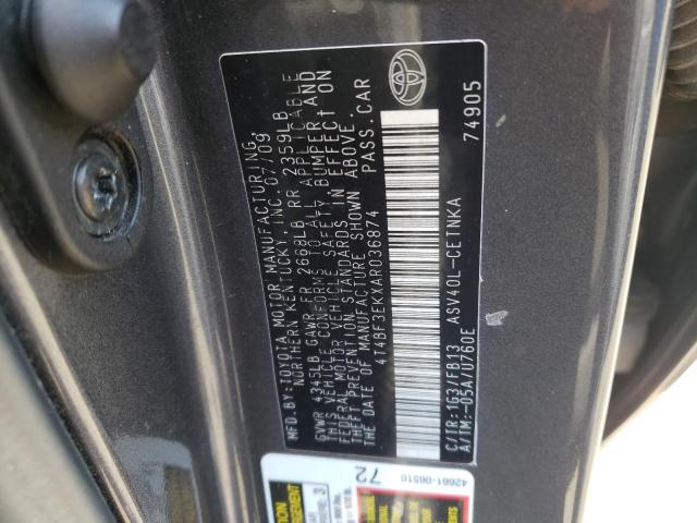 4T4BF3EKXAR036874 - 2010 TOYOTA CAMRY BASE CHARCOAL photo 12