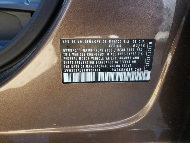 3VW2K7AJ8FM320124 - 2015 VOLKSWAGEN JETTA BASE 棕色 照片 10