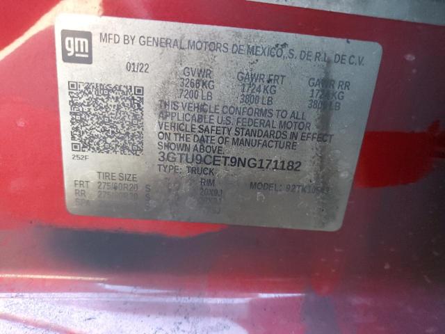 3GTU9CET9NG171182 - 2022 GMC SIERRA LIM K1500 ELEVATION RED photo 12