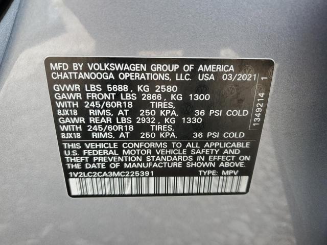 1V2LC2CA3MC225391 - 2021 VOLKSWAGEN ATLAS CROS SE Boz foto 13