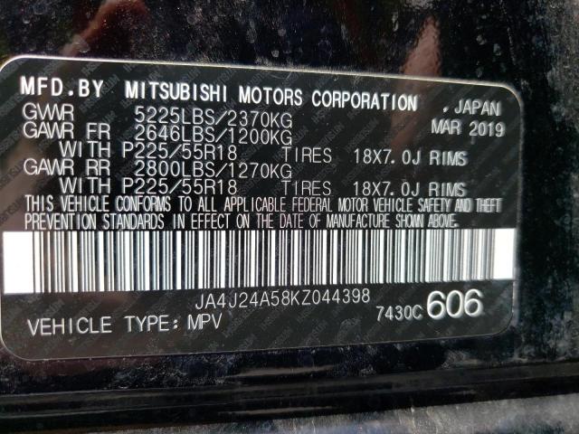 JA4J24A58KZ044398 - 2019 MITSUBISHI OUTLANDER SEL BLACK photo 10