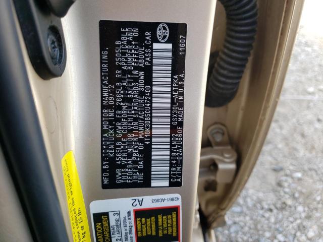 4T1BK3DB5CU472400 - 2012 TOYOTA AVALON BASE 金色 照片 12