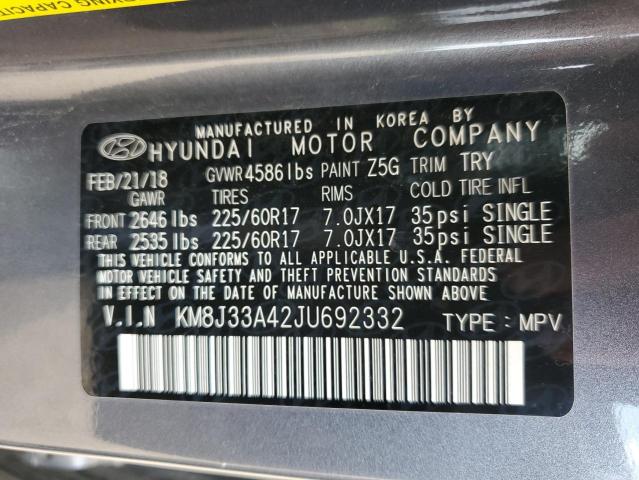 KM8J33A42JU692332 - 2018 HYUNDAI TUCSON SEL GRAY photo 13