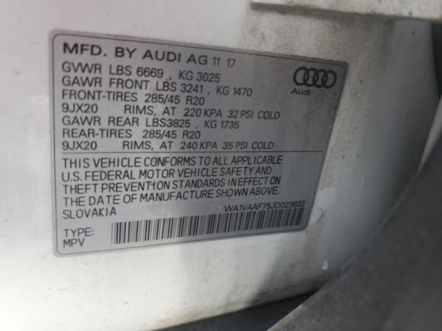WA1VAAF75JD023632 - 2018 AUDI Q7 PRESTIGE WHITE photo 13
