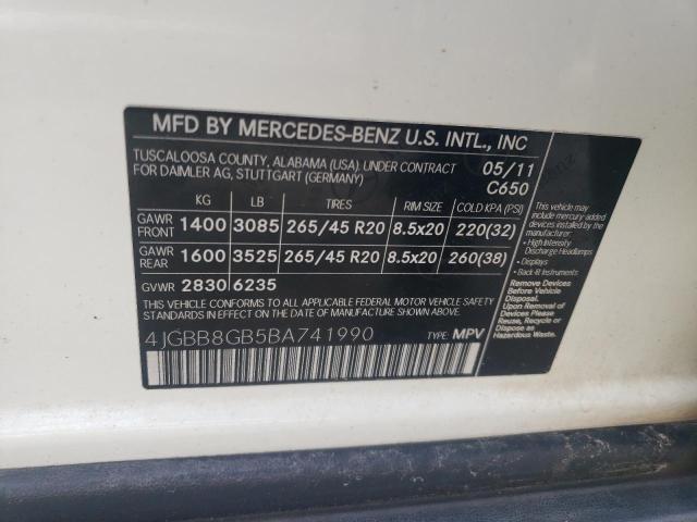 4JGBB8GB5BA741990 - 2011 MERCEDES-BENZ ML 350 4MATIC WHITE photo 13