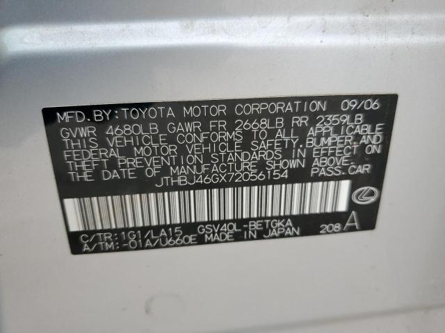 JTHBJ46GX72056154 - 2007 LEXUS ES 350 SILVER photo 12