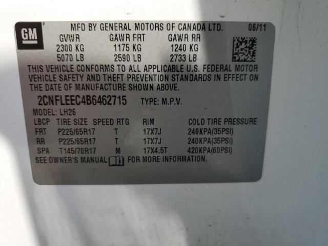 2CNFLEEC4B6462715 - 2011 CHEVROLET EQUINOX LT WHITE photo 14