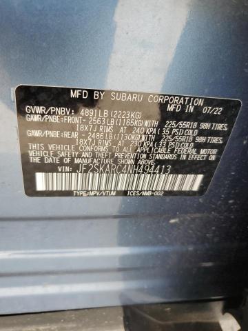 JF2SKARC4NH494413 - 2022 SUBARU FORESTER TOURING ლურჯი ფოტო 13