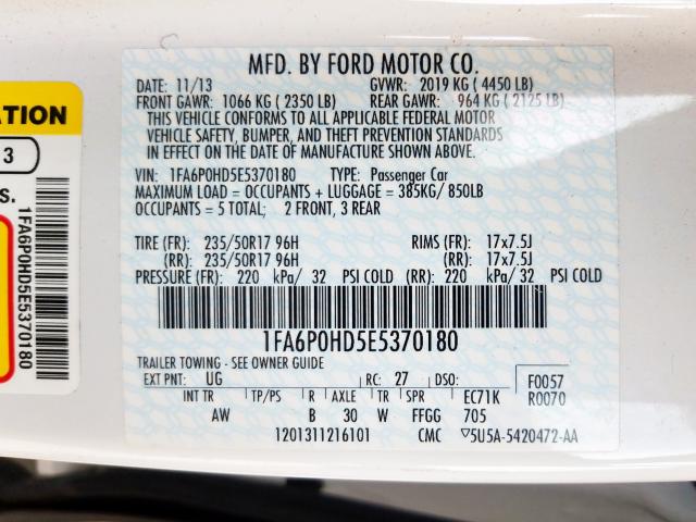 1FA6P0HD5E5370180 - 2014 FORD FUSION SE  photo 10