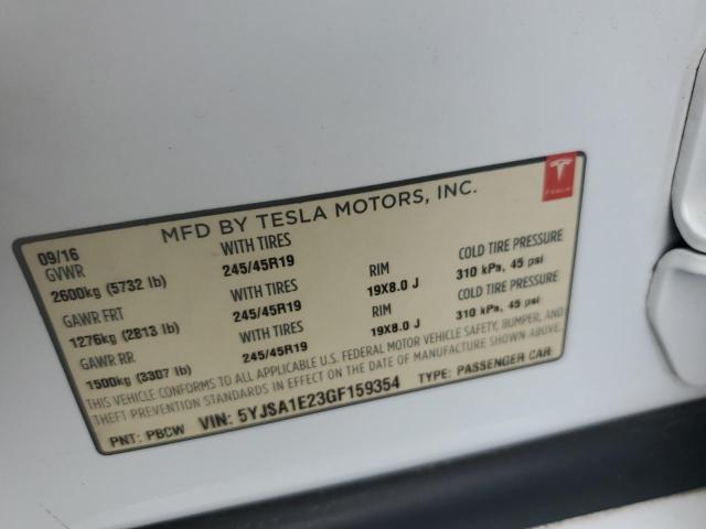 5YJSA1E23GF159354 - 2016 TESLA MODEL S WHITE photo 12