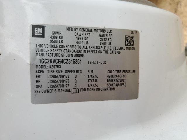 1GC2KVCG4CZ315361 - 2012 CHEVROLET SILVERADO K2500 HEAVY DUTY WHITE photo 12