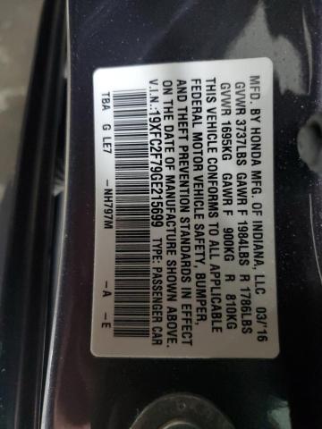 19XFC2F79GE215699 - 2016 HONDA CIVIC EX GRAY photo 12