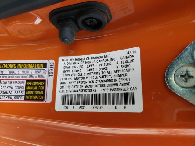 2HGFG4A56EH700973 - 2014 HONDA CIVIC SI ORANGE photo 10