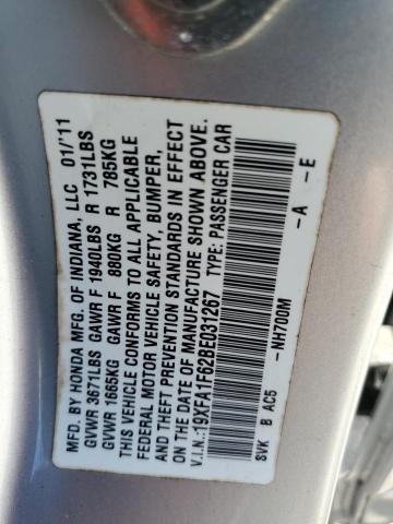 19XFA1F62BE031267 - 2011 HONDA CIVIC LX-S ვერცხლისფერი ფოტო 13