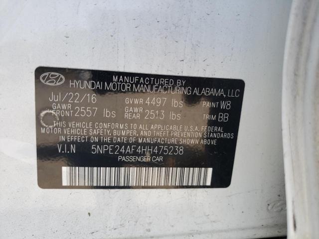 5NPE24AF4HH475238 - 2017 HYUNDAI SONATA SE WHITE photo 12