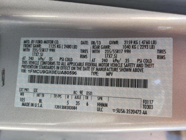 1FMCU9GX0EUA80596 - 2014 FORD ESCAPE SE SILVER photo 10