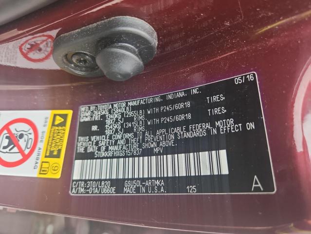 5TDKKRFHXGS157837 - 2016 TOYOTA HIGHLANDER XLE 栗色 照片 13