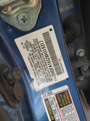 2HGFA16528H519317 - 2008 HONDA CIVIC LX BLUE photo 12