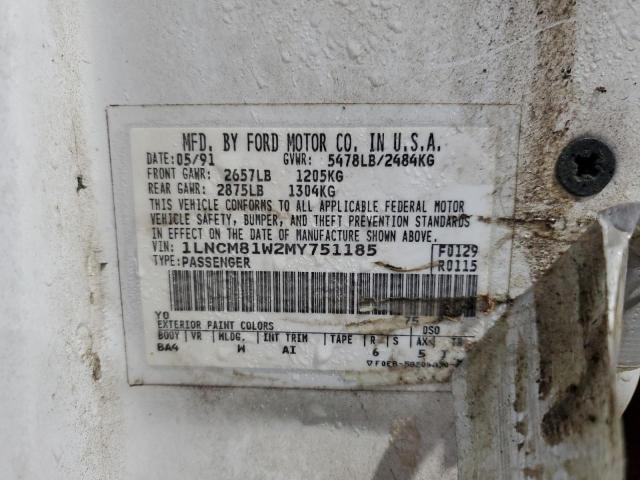 1LNCM81W2MY751185 - 1991 LINCOLN TOWN CAR EXECUTIVE Weiß Foto 13