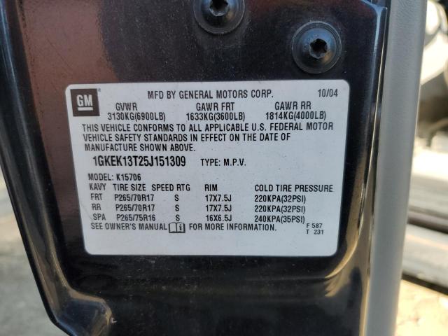 1GKEK13T25J151309 - 2005 GMC YUKON BLACK photo 13