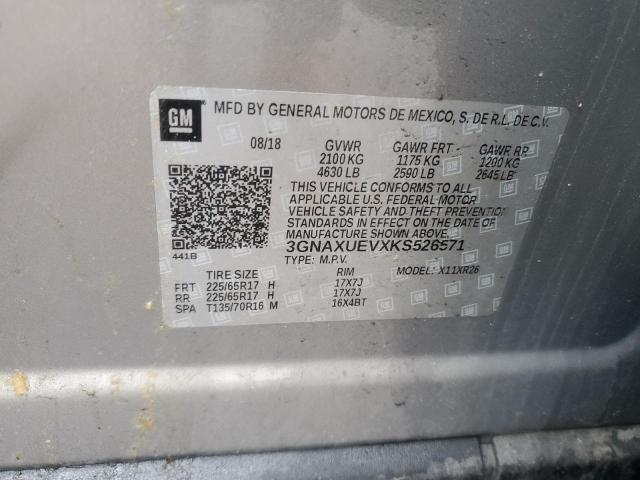 3GNAXUEVXKS526571 - 2019 CHEVROLET EQUINOX LT ნაცრისფერი ფოტო 14