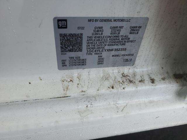 1GC4YLEYXNF352355 - 2022 CHEVROLET SILVERADO K2500 HEAVY DUTY WHITE photo 13