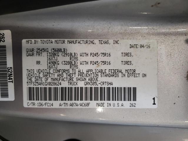5TFSZ5AN1GX028624 - 2016 TOYOTA TACOMA ACCESS CAB ვერცხლისფერი ფოტო 12