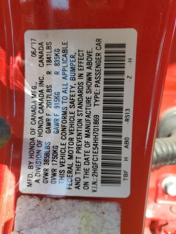 2HGFC1E54HH701869 - 2017 HONDA CIVIC SI RED photo 13