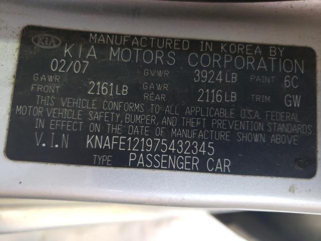 KNAFE121975432345 - 2007 KIA SPECTRA EX SILVER photo 12