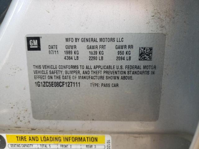 1G1ZC5E08CF127111 - 2012 CHEVROLET MALIBU 1LT 银色 照片 12