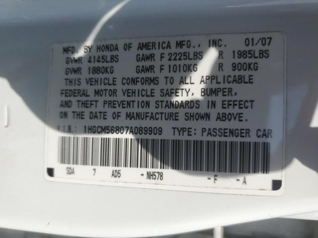 1HGCM56807A089909 - 2007 HONDA ACCORD EX WHITE photo 12