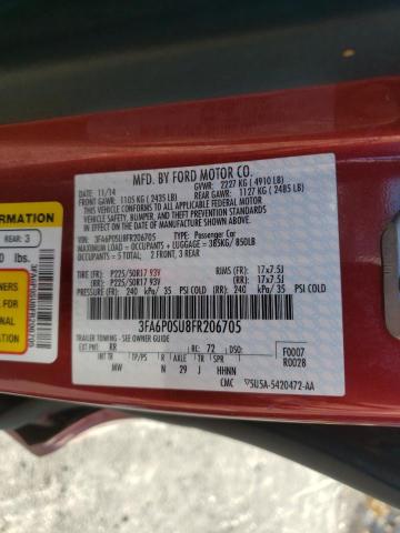 3FA6P0SU8FR206705 - 2015 FORD FUSION TITANIUM PHEV RED photo 10