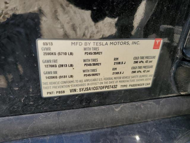 5YJSA1CG7DFP07432 - 2013 TESLA MODEL S BLACK photo 12