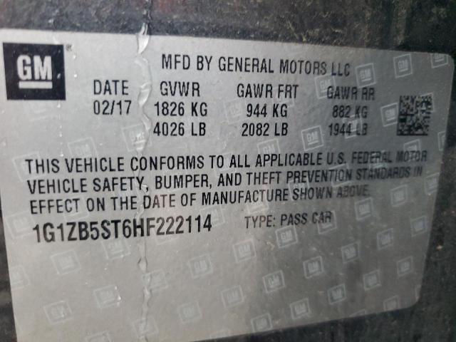 1G1ZB5ST6HF222114 - 2017 CHEVROLET MALIBU LS فحمي صورة 12