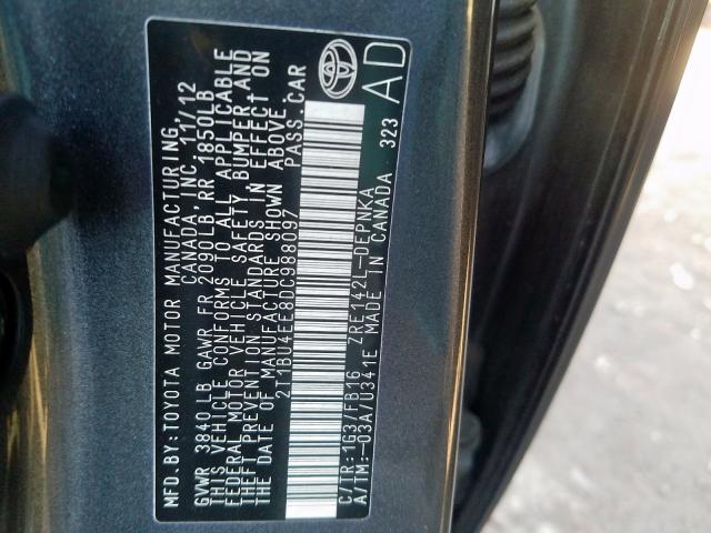 2T1BU4EE8DC988097 - 2013 TOYOTA COROLLA BASE  照片 10