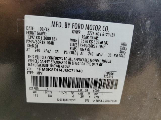 1FM5K8DH4JGC71940 - 2018 FORD EXPLORER XLT Boz foto 13