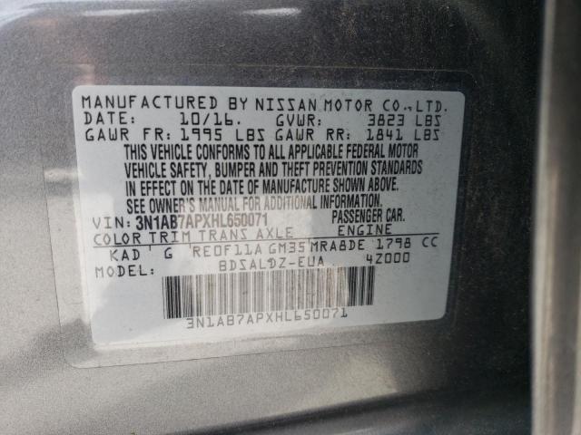 3N1AB7APXHL650071 - 2017 NISSAN SENTRA S GRAY photo 12