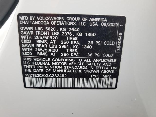 1V21E2CAXLC232452 - 2020 VOLKSWAGEN ATLAS CROS SE Белый фото 14