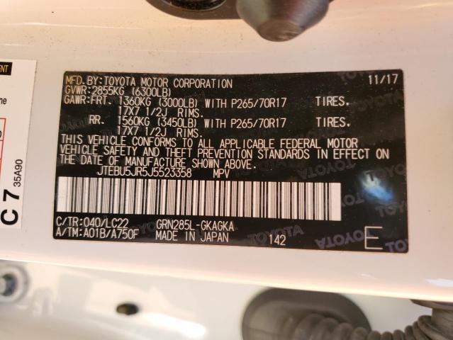 JTEBU5JR5J5523358 - 2018 TOYOTA 4RUNNER SR5/SR5 PREMIUM 白色 照片 12