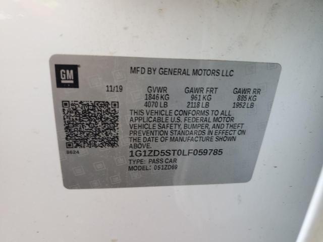 1G1ZD5ST0LF059785 - 2020 CHEVROLET MALIBU LT 白色 照片 12