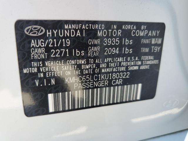 KMHC65LC1KU180322 - 2019 HYUNDAI IONIQ BLUE WHITE photo 13