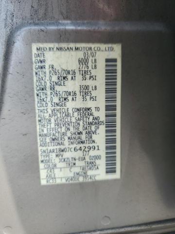5N1AR18W07C642991 - 2007 NISSAN PATHFINDER LE GRAY photo 13